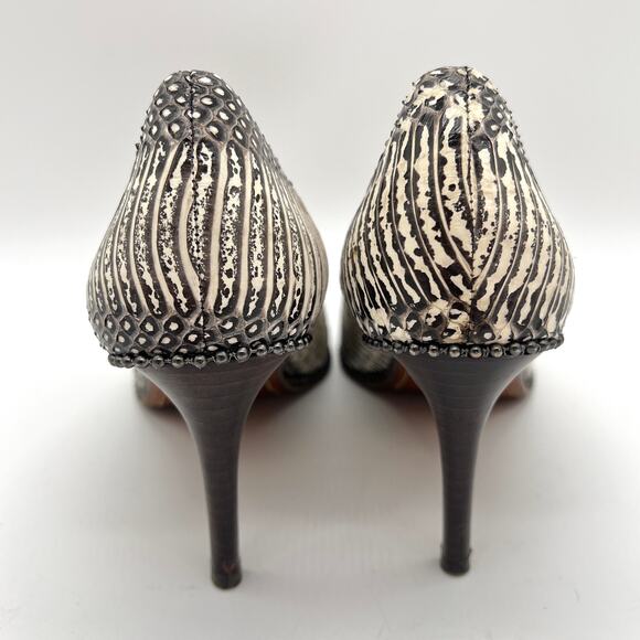 COACH Heels Womens 6 Black White Beadchain Pump in Snakeskin Leather Stiletto - Picture 5 of 12